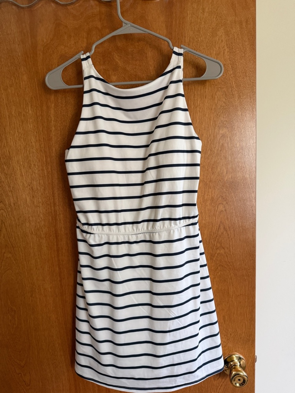 Striped Sleeveless Knit Dress - Navy and White